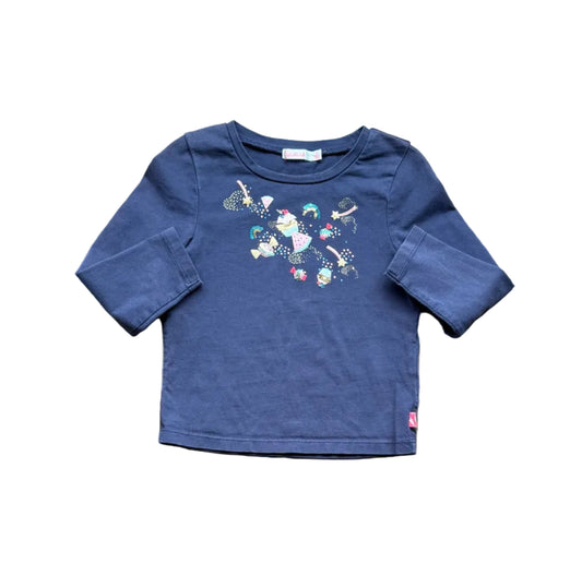 Chandail BillieBlush bleu marine à manches longues, col rond, motif multicolore pailleté