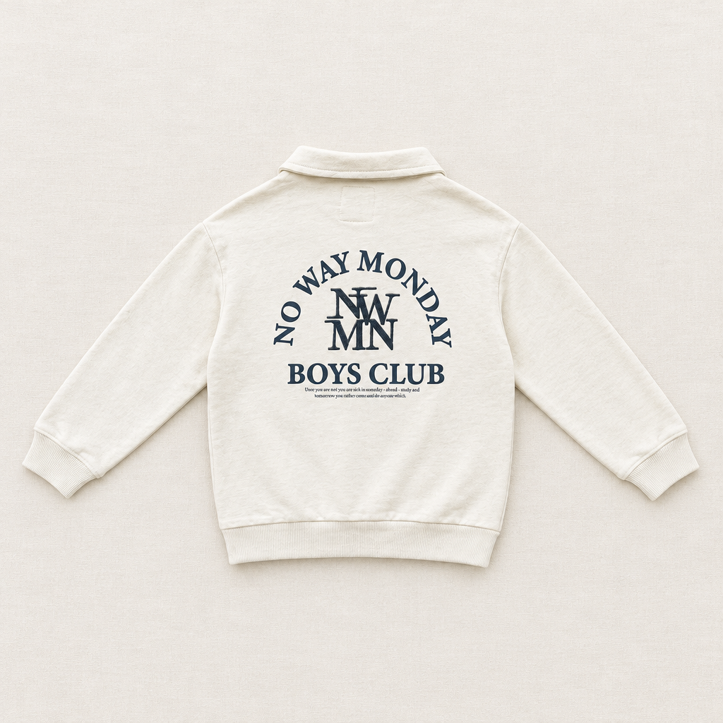 Sweat-shirt crème 5 ans, dos imprimé « No Way Monday » et col bord-côte