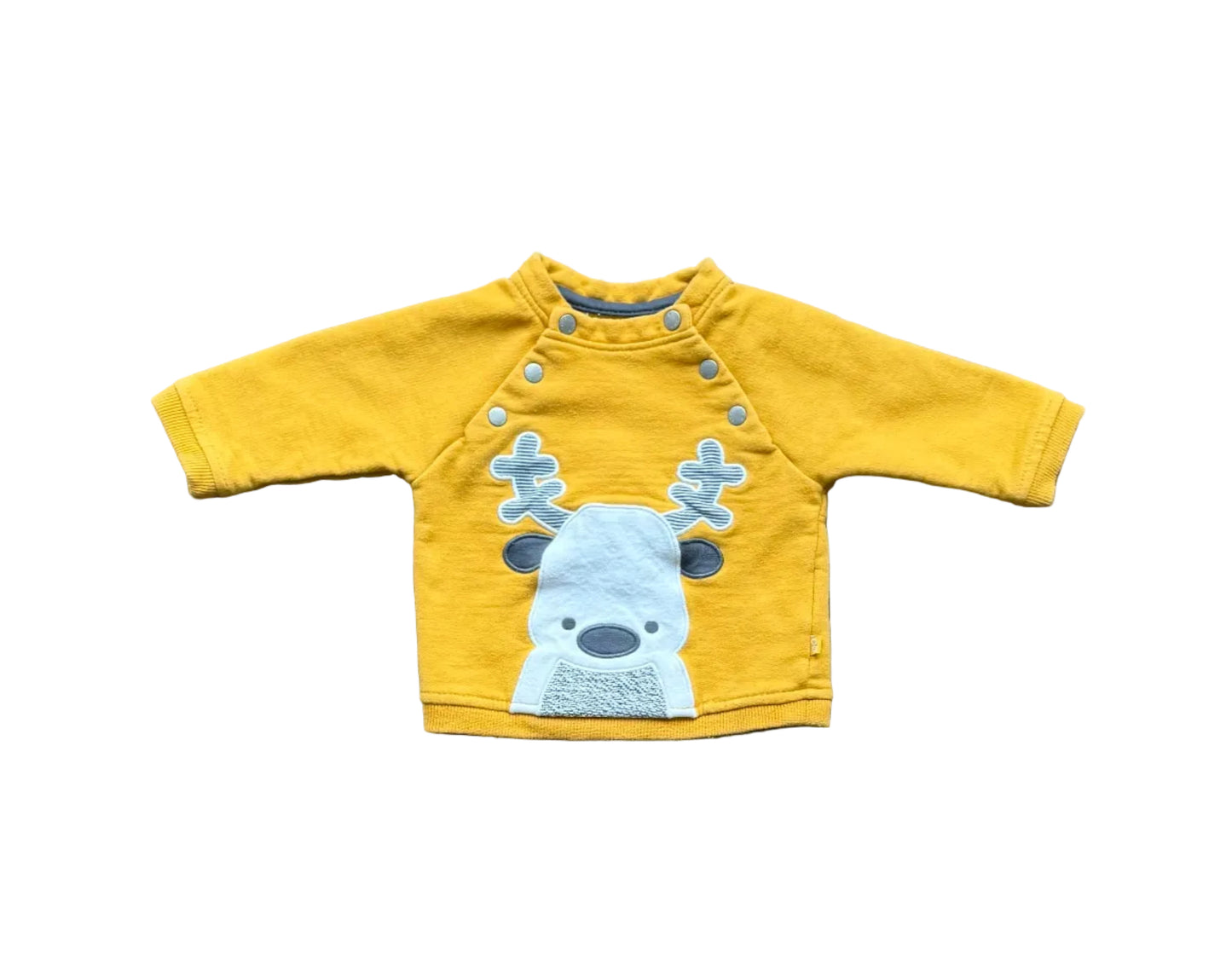 Chandail bébé 3 mois jaune à motif animal brodé, fermeture pression au col