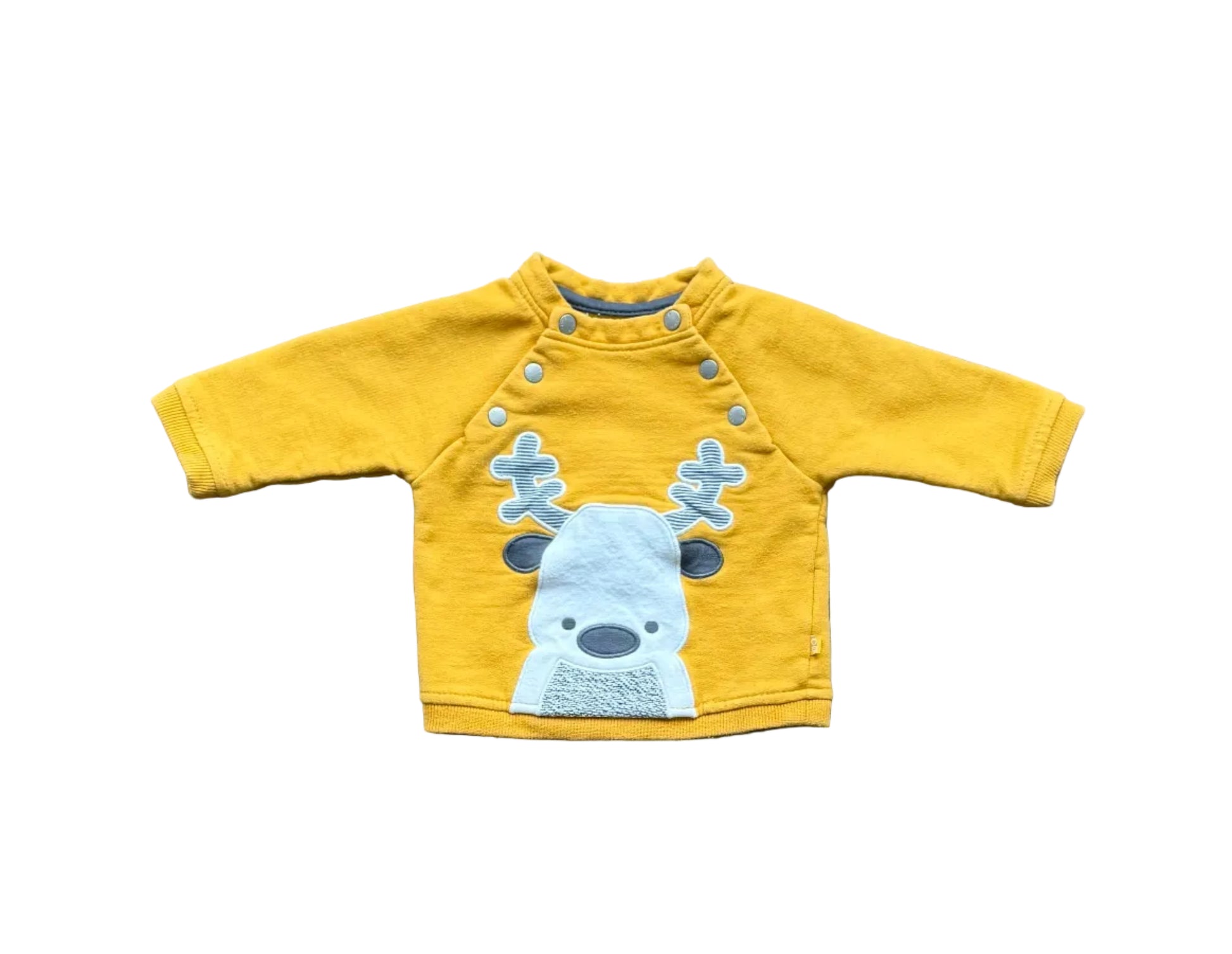 Chandail bébé 3 mois jaune à motif animal brodé, fermeture pression au col