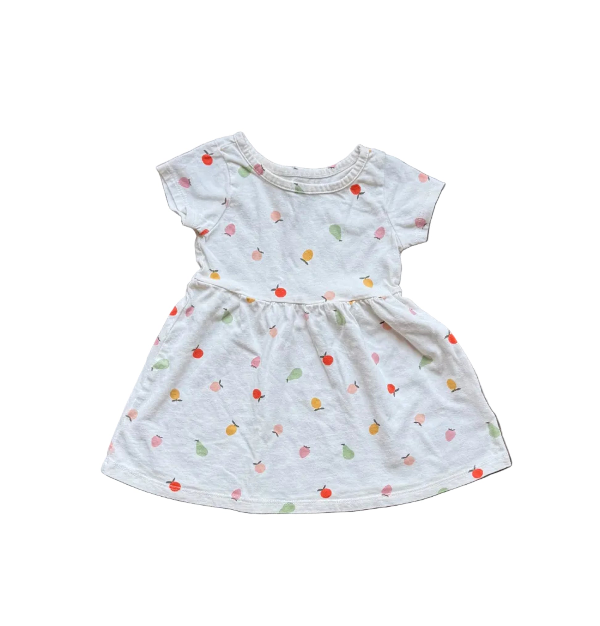 Robe bébé 6-12 mois en coton gris clair à imprimé fruits, manches courtes