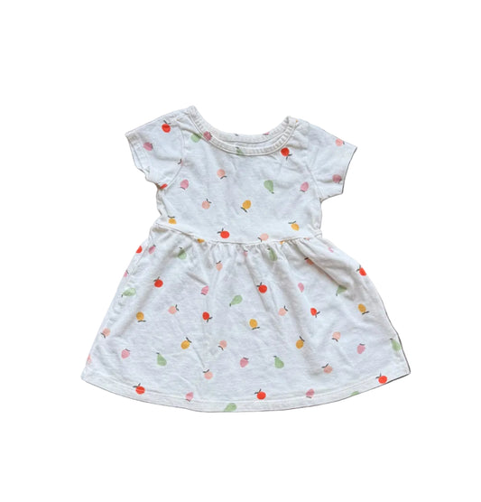 Robe bébé 6-12 mois en coton gris clair à imprimé fruits, manches courtes