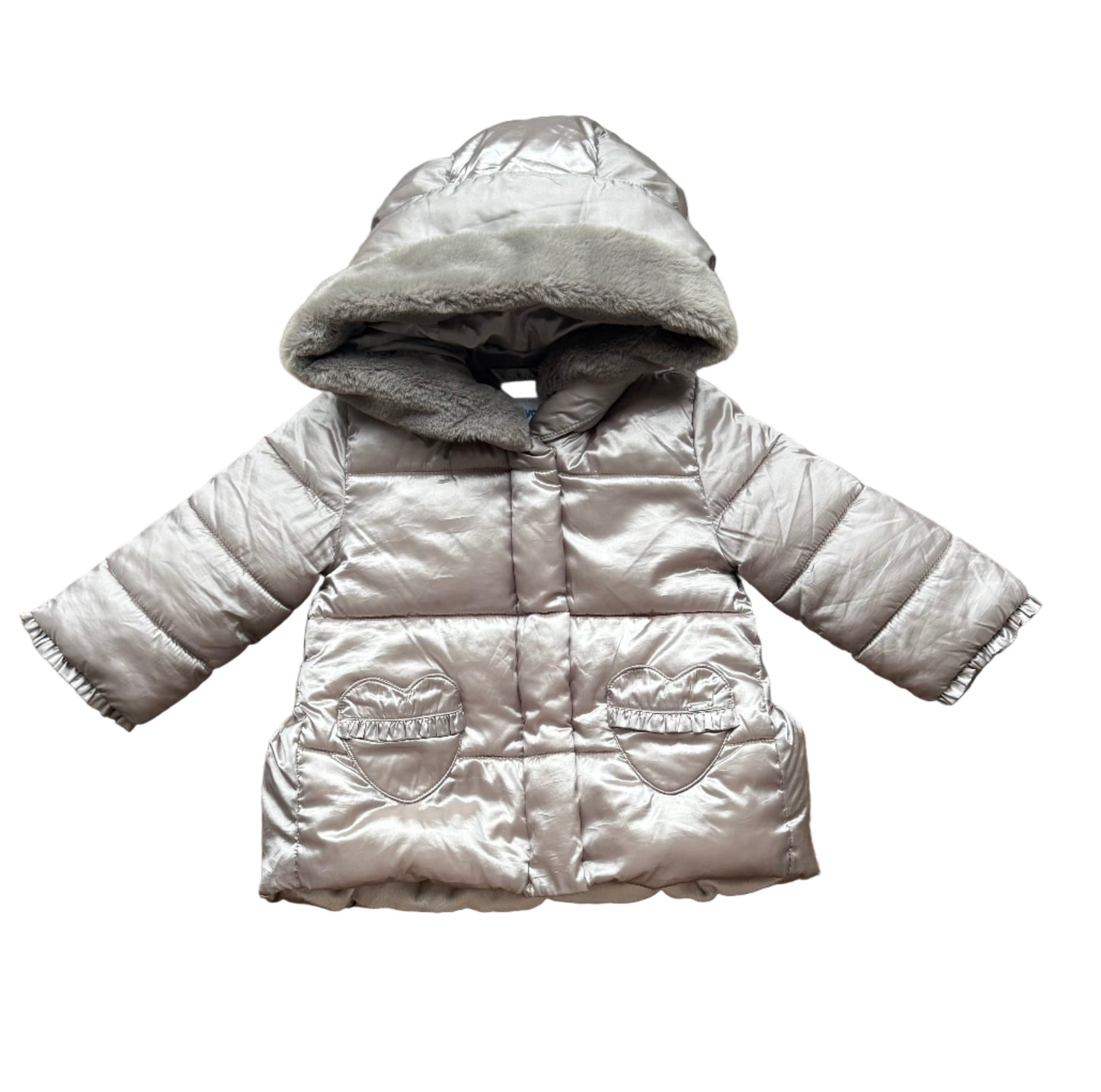 Manteau bébé à capuche doré métallisé, doudoune matelassée avec poches kangourou