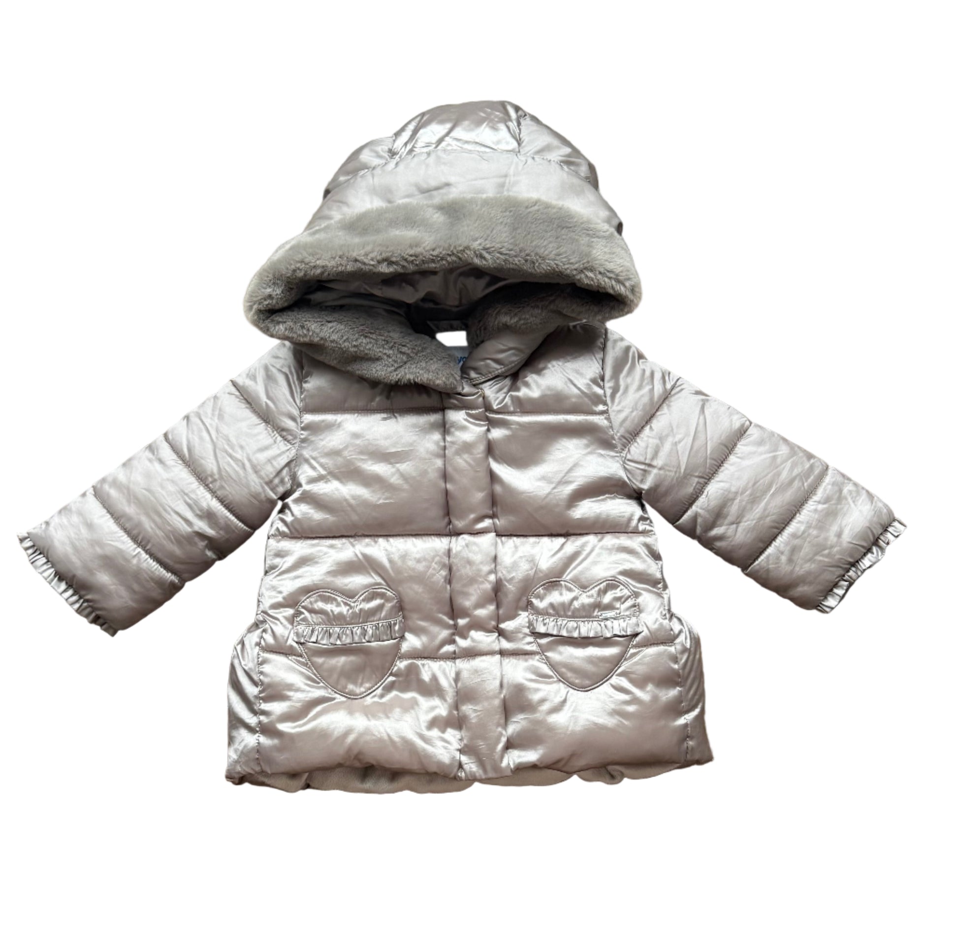 Manteau bébé à capuche doré métallisé, doudoune matelassée avec poches kangourou