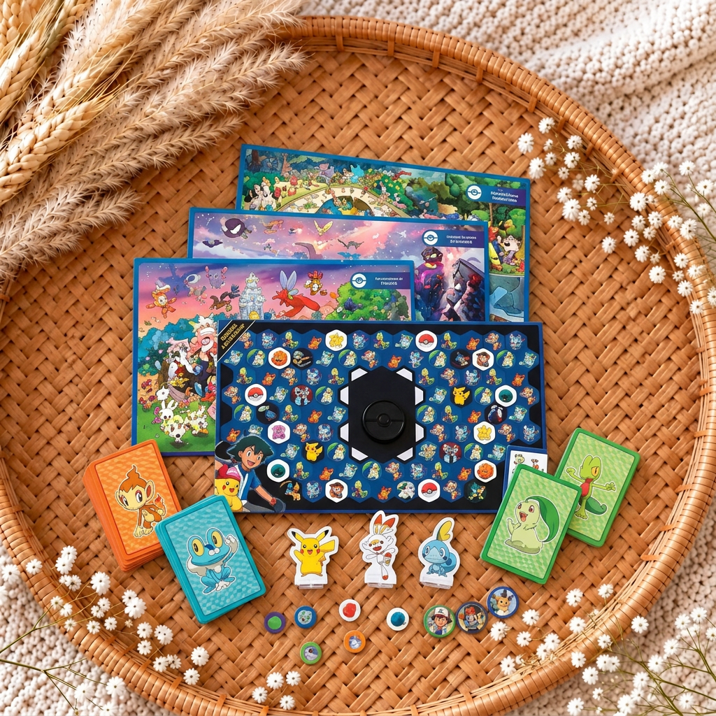 Jeu de société Pokémon : cartes illustrées, figurines et jetons