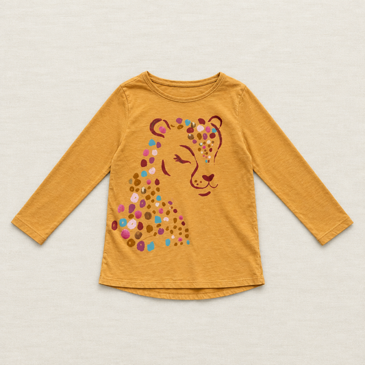Chandail manches longues moutarde, motif lion multicolore pour enfant 12 ans